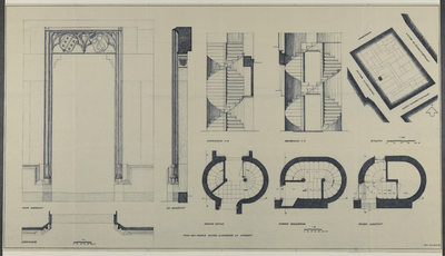217642 Situatie, aanzichten, doorsneden en details van de trap en het poortje van het pand Achter Clarenburg 27 te Utrecht.